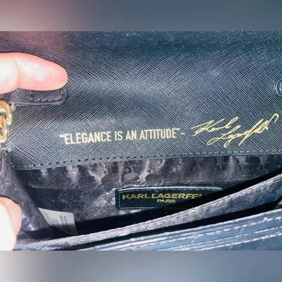 Karl Lagerfeld Paris Corrine Croc Embossed Crossbody Tote Black/Gold Vintage - Picture 7 of 7